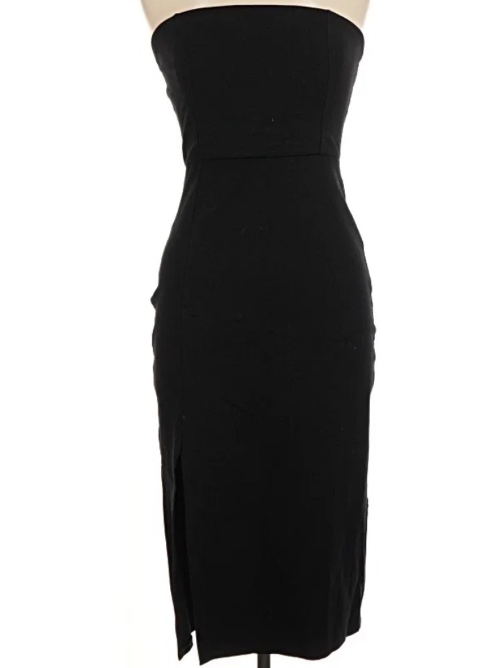 Soprano Black Strapless bodycon Dress with Front Slit